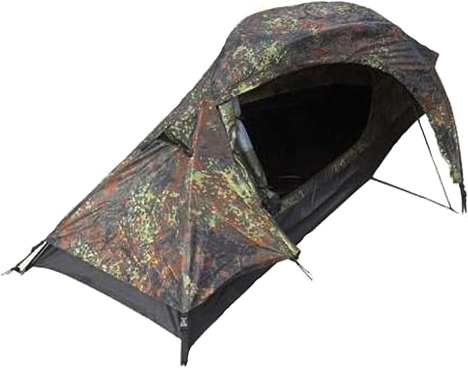 Mil-Tec Recom 1-Person Compact Lightweight Durable Weatherproof Wind &amp Storm-Resistant Easy-to-Install Tactical Outdoor Hiking Camping Tent with Zipper Entrance &amp Mosquito Net