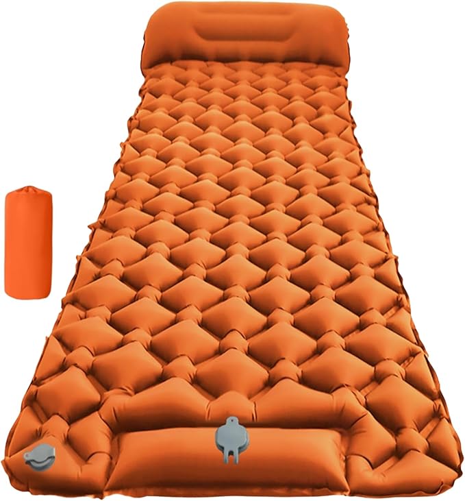 Ultralight Inflatable Sleeping Pad for Camping Built-in PumpUltralight Water-Resistant Air Mattress Built-in Pillow Portable Sleeping Pad for Camping Home &amp Hospital Care (Orange)