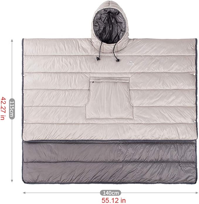 Gaorui Winter Poncho Coat Outdoor Camping Warmth Small Quilt Blanket Water-resisitant Sleeping Bag Cloak Cape with Hat for Adult (Purple)