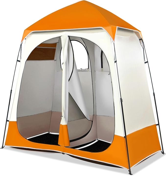 VINGLI 2 Room Shower Tent 7.5 FT Instant Pop Up Shelter with Carrying Bag Privacy Changing Room TentPerfect for Portable Toilet Camping Dressing Outdoor Indoor Easy Set Up