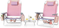 Tangkula Backpack Beach Chair with Table 5-Position Lay Flat Chairs with Cooler Bag 2 Cup Holders Towel Bar Lightweight Low Folding Chair with Backpack Straps Pink