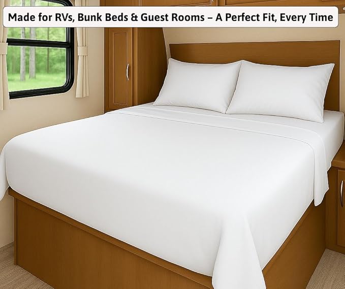 SlumberWell 4 Piece Luxury Soft Microfiber Fitted Bed Sheet Set for Campers 8 to 12 Inch Deep Pocket RV Eastern King Size 76 x 80 White