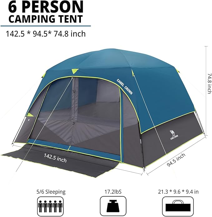 CAMEL CROWN Tents for Camping 4/6 Person Tent Waterproof Easy Setup Backpacking Tents