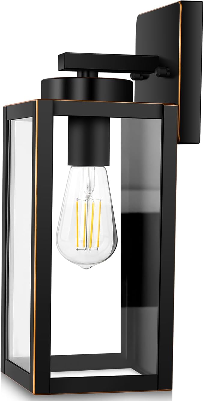 BesLowe Outdoor Wall Light Fixtures Exterior Waterproof Wall Lanterns Porch Sconces Wall Mounted Lighting with Glass Shades Modern Wall Lamps for Garage Front Door Entryway Black with Gold Trim