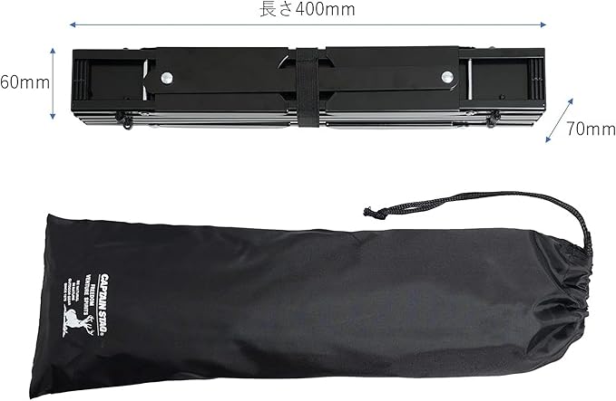 Captain Stag UC-582 Outdoor Table Aluminum Roll Compact Foldable Case Included Matte Black