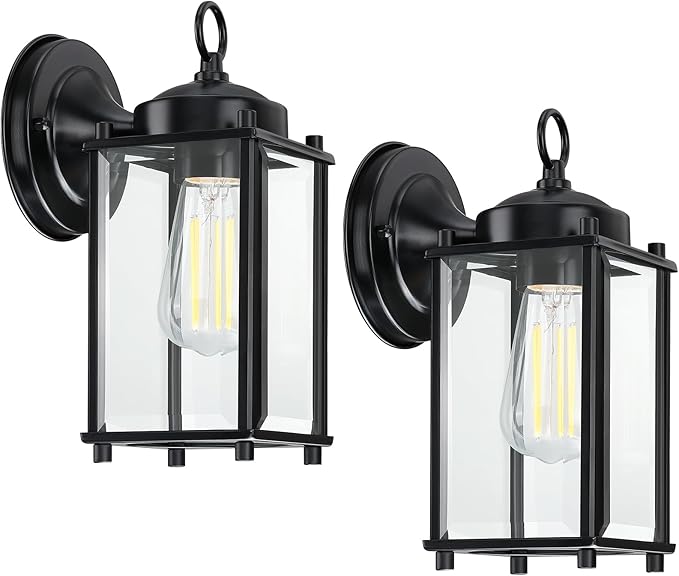 Outdoor Wall Light Exterior Lighting Fixture Wall Lantern Black Porch Light Fixture with Clear Beveled Glass Outdoor Wall Sconce Waterproof Anti-Rust E26 Socket for Front Door