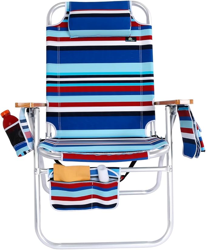 Deluxe XL Tall 17 Inches High Seat Beach Chair for Adults Heavy Duty Aluminum Frame Wide Plus Size 300 lb Capacity