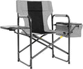 Director Camping Chair with Cooler Bag &amp Foldable Side Tray - 400lbs Heavy Duty Outdoor Folding Lawn Chair Portable Camp Chair for Fishing/Backyard (Black &amp Gray)
