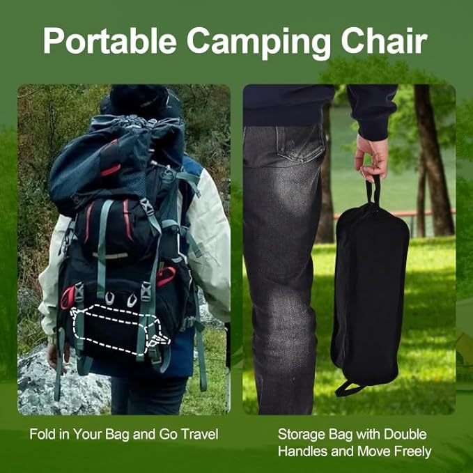Camping Chair Portable Lightweight Camping Chairs for Adults Foldable 600D Oxford Ultralight Backpacking Chair with Breathable Mesh and Pocket for Outdoor Travel Hiking Black