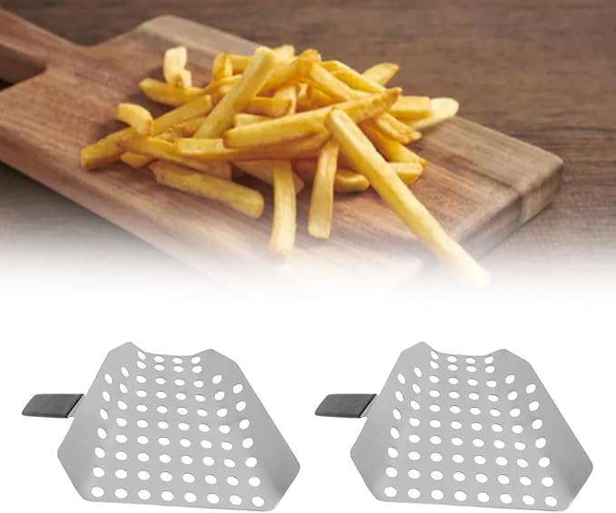 Fries Scoop Stainless Steel Ergonomic Single Handle French Fry Scooper with Holes for Popcorn 2pcs