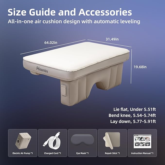 Truck Mattress TPU Air Foam Camping Bed for Back Seat Inflatable CozyPad with Rechargeable Built-in Pump Portable Sleeping Mattress for GMC Pickup Cabin