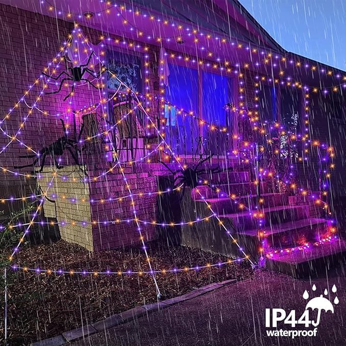 YEGUO Halloween Lights Battery Operated 2 Pack Each 33ft 100 LED Orange and Purple String Lights Outdoor Waterproof Green Wire Fairy Christmas Light Indoor with Remote