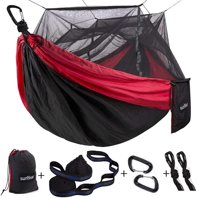 Sunyear Camping Hammock Portable Single &amp Double Hammock with Net 2 Person Hammock Tent with 2 * 10ft Straps Best for Outdoor Hiking Survival Travel