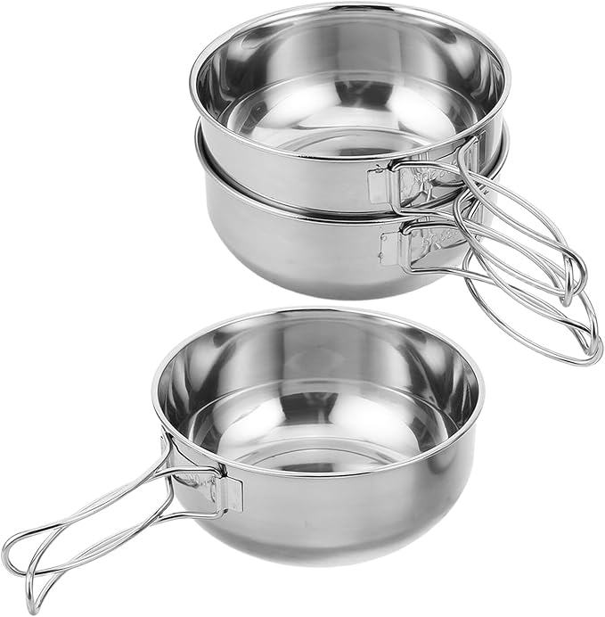 Stainless Steel Camping Bowls Set with Foldable Handles 650ml Large Bowl Portable Outdoor Picnic and Hiking Cookware for Backpacking and Camping