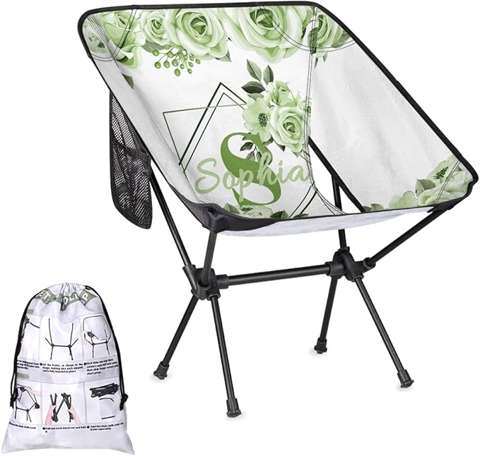 Camping Chair Personalized Backpacking Chair Lightweight Portable Folding Customized Name Chairs for Beach Sport Hiking (Olive Green)