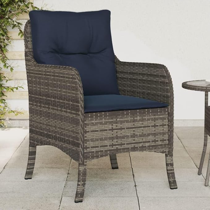 Patio Chairs with Cushions 2 pcs Gray Poly Rattan Outdoor Furniture Comfortable Lounge Chair with Removable Cushions Durable Powder-Coated Steel Frame for Patio Garden Balcony