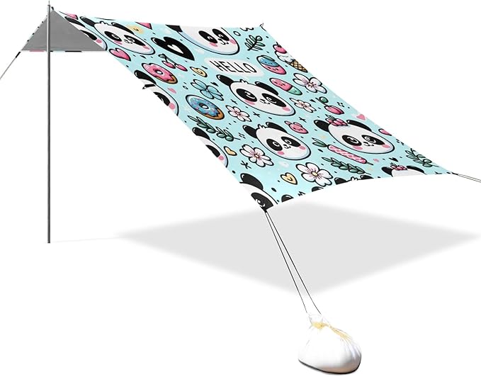 Cute Panda Bear Face Camping Sun Shelter Beach Tent Portable Beach Sun Shade Outdoor Canopy for Camping Trips Fishing Picnic