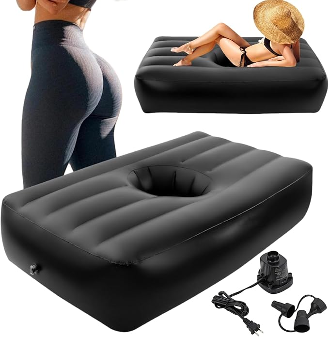 Upgraded BBL Mattress Bed Thickened Post Surgery Recovery Bed with Hole Bed Brazilian Butt Lift Foldable PVC Inflatable with Reusable Electric Air Pump 72×40×17in (Black)