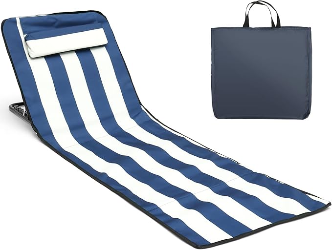 Portable Beach Mat Lounge Chair and Tote Recliner Beach Mat Oxford Cloth Sun Chair Adjustable Tilt Angle Folding Tanning Waterproof with Pocket for Holidays Garden Camping Park