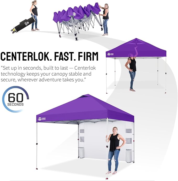 CROWN SHADES Canopy Tent 10x10 Pop Up Canopy Outdoor Shade with Pockets Sidewall Easy Up Sun Shelter with One Person Set Up Center Lock Portable Instant Camping Beach Canopy Tents Purple