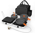Hisencn Camping Stove2 Burner Propane Stove20000 BTU/h Camping Cooking set Includes Frying PanKettle and PotAdjustable Burners &amp Piezo IgnitionPortable stove for camping OutdoorWhite