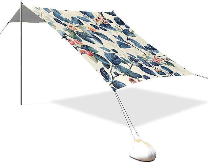 Beach Tent Sun Shelter Blueberry Flowers Lightweight &amp Easy Setup Beach Shade Canopy for Camping Fishing