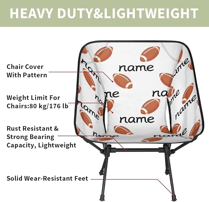 Custom Camping Chair Personalized Portable Backpacking Chair with Name Lightweight Folding Chair for Beach Hiking Football