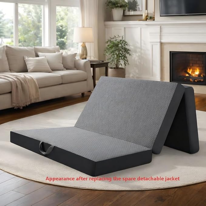 Tri Fold Mattress Twin Size with 2 Washable Removable Covers 75×38×6 Folding Memory Foam Floor Mattress Portable Guest Bed with Non-Slip Bottom for Camping Travel &amp Guest Room