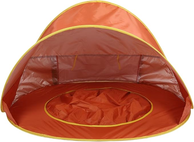 Pop Up Beach Tent Portable Sun Shelter with UPF50+ Protection and Built in Baby Pool Compact Foldable Beach Shade for Infant Outdoor Camping Beach Picnic (Orange)