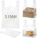 100 Pcs 3.15 Mil Large Plastic Take out Bags with Handles Heavy Duty Clear Shopping Bag Widened Grocery Bags for Pizza Bakery Cake Box (13.8x10x23.5)