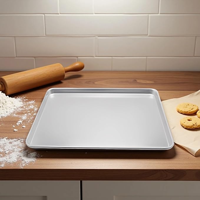 Commercial Aluminum Sheet Pan For Baking Roasting Toasting 9.6 X 13 In &amp Easy Clean Bun Pan Silver