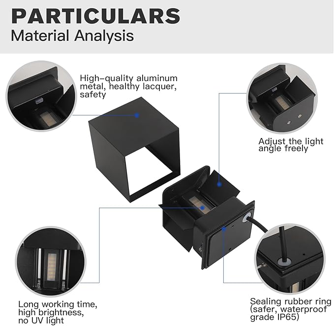 Indoor Wall Sconce &amp Outdoor Wall Lights3000K/4000K/6500K Up Down Outdoor Wall Sconce Lights4.72 Inch 1300LM Square Sconces Wall LightingETL ListedAdjustable BeamWaterproofRust-Resistant1 P