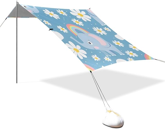 Cute Little Elephant Little Rainbow Camping Sun Shelter Beach Tent Portable Beach Sun Shade Outdoor Canopy for Camping Trips Fishing Picnic