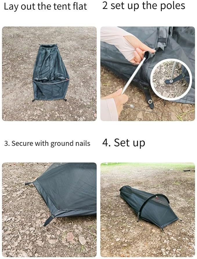 1 Person Bivy Tent Ultralight 0.7kg Backpacking Shelter with 40D Ripstop Fabric 210D Oxford Floor Wind-Resistant Aluminum Frame for 4-Season Outdoor Adventures