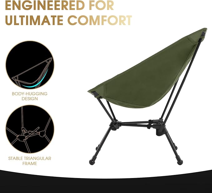 MOON LENCE Portable Camping Chair Lightweight Folding Backpacking Hiking Chair Plus Size Compact Yet Support 330 lbs (Green)