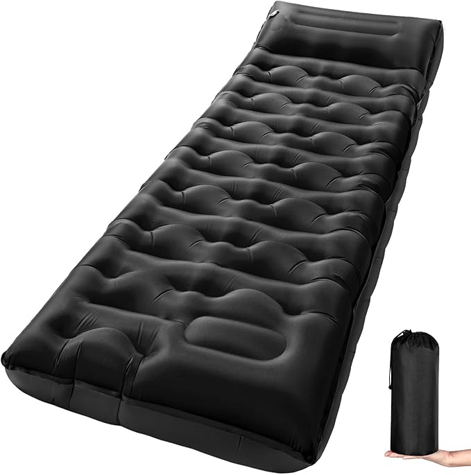 KASBAH Camping Sleeping PadExtra Wide 6 inch Thick Inflatable Sleeping Pads with Built-in Foot Pump and PillowUltralight Camping Mat Gear for Outdoor HikingCamping
