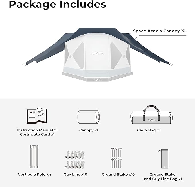 ACACIA Canopy 4 Person for Space Acacia Camping System PU2000 Waterproof Camping Tarp for 4 Season Camping UPF50+ Sunproof Tent Tarp with 4 Telescoping Poles Carry Bag Star Night