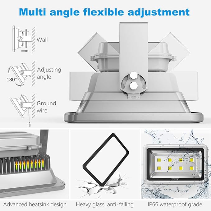 400W LED Flood Light Outdoor2400W Equivalent 40000LM 6000K Daylight White Super Bright FloodLight with Plug85-285V IP66 Waterproof Commercial Lighting for FieldsCountsArenaStadium
