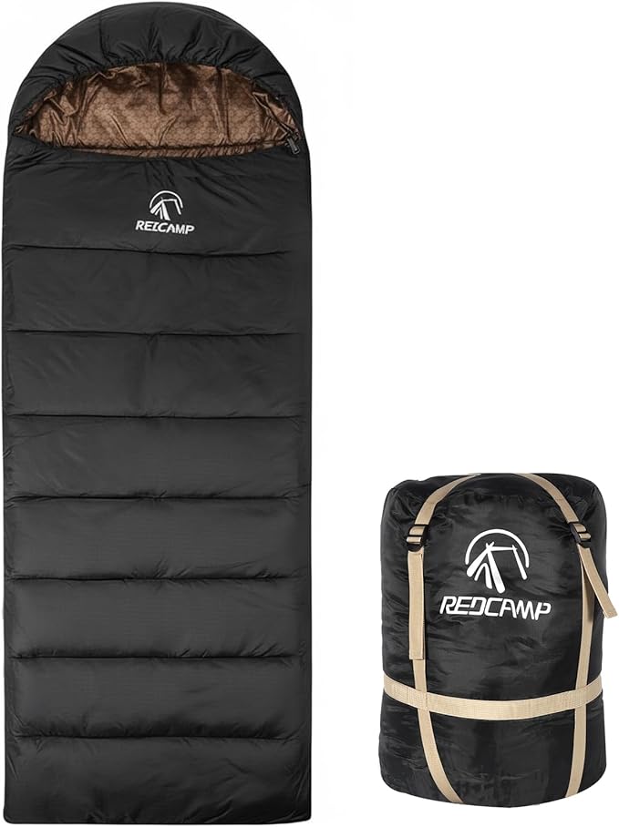 REDCAMP Flannel Sleeping Bag for Adults Comfortable Cotton Sleeping Bags for Camping with Detachable Hood Red/Grey/Blue/Black