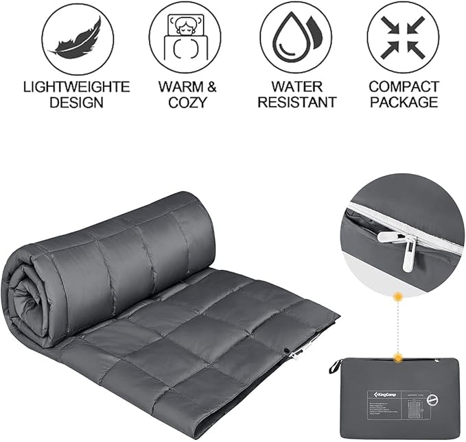 KingCamp Puffy Blankets for Cold Weather Camping Warm Down Alternative Outdoors Indoors Quilt Lightweight Compact Packable Windproof Blanket for Stadium Airplane Travel Picnics Backpacking