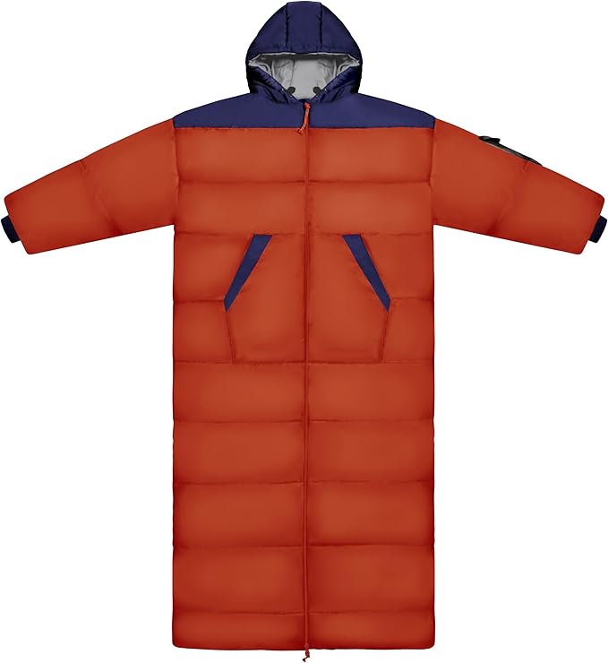 Thermotuff Wearable Sleeping Bag with Dual Hoodie Long Sleeves Pockets &amp Adjustable Drawstring - Ideal for Camping Cold Weather Hiking and Stadium Sak Blanket