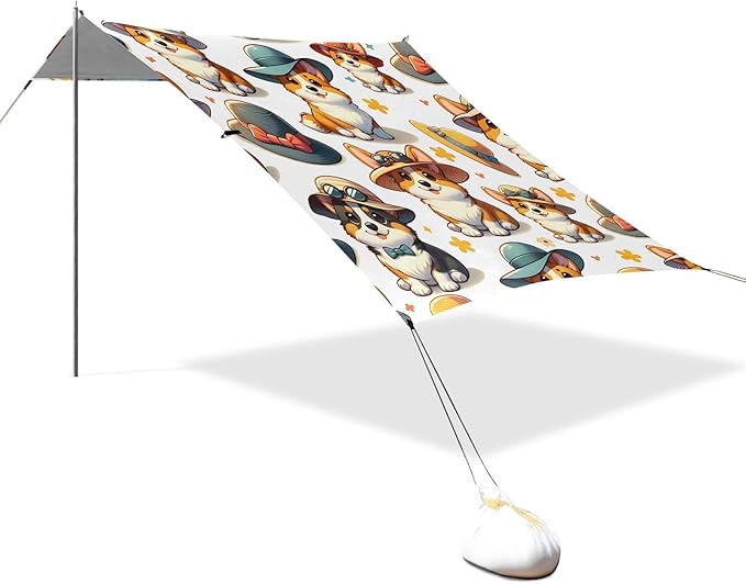 Cute Cute Dogs in Hat Camping Sun Shelter Beach Tent Portable Beach Sun Shade Outdoor Canopy for Camping Trips Fishing Picnic