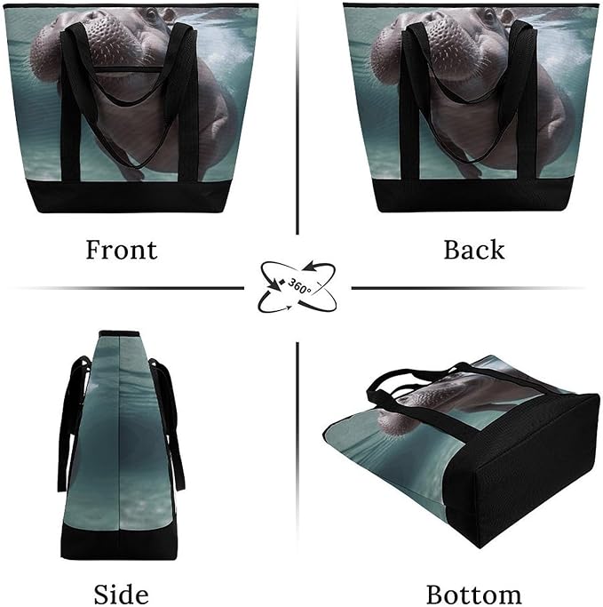 Insulated Shopping BagLarge Reusable Cooler Bags Diving Hippo Printed Foldable Shopping BagTravel Waterproof Shoulder Bag