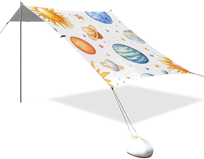 Beach Tent Sun Shelter Hand-Painted Planet Sun Lightweight &amp Easy Setup Beach Shade Canopy for Camping Fishing