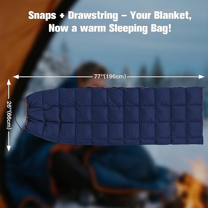 Down Camping Blanket - Lightweight Packable Warm Puffy Travel Quilt with Footbox 650 Fill Power Waterproof Outdoor Blankets for Hiking Travel Down Quilt Navy Blue 1lb 1oz / 77''*52''
