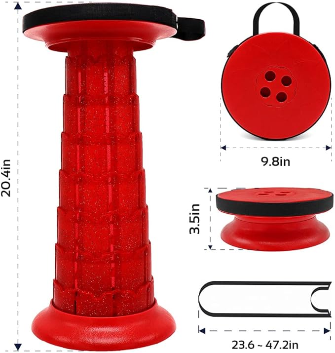 Adjustable Retractable Portable Collapsible Folding Stool for Adults Heavy Duty with Load Capacity 770 lbs Collapsible Chair Camping Stool for Travel Hunting (Crimson)