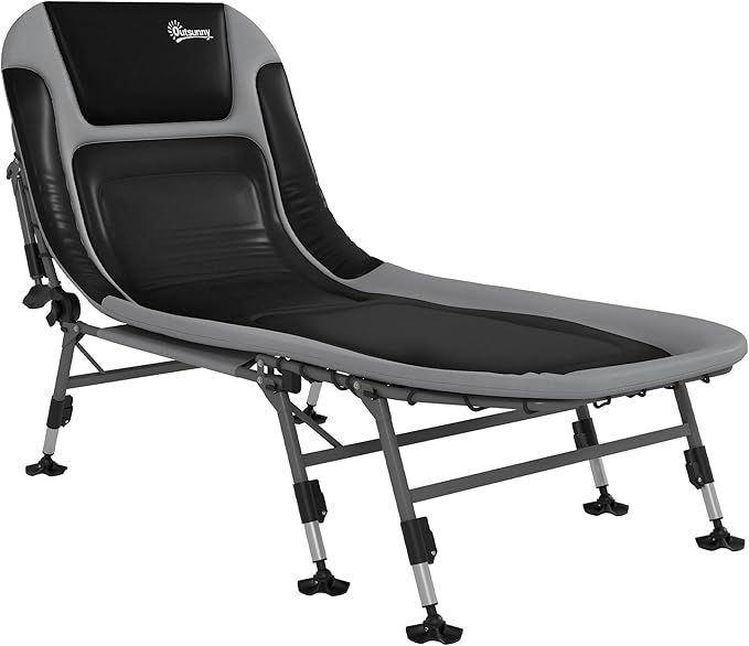 Camping Cot for Adults Folding Bed with Soft Padded Cushions Headrest 180° Adjustable Reclining Lounger Heavy Duty and Portable with a 400 lbs. Capacity Gray