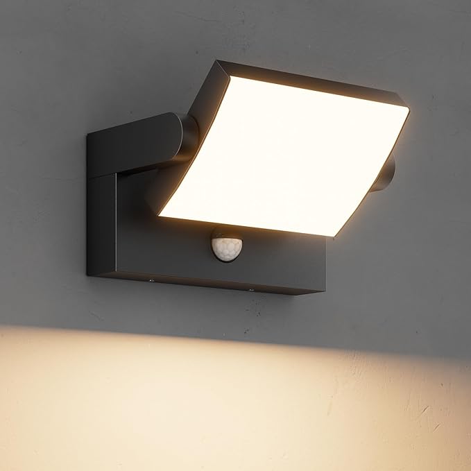 40W Motion Sensor Outdoor Wall Lights 3000K Black LED Light Fixture IP65 Waterproof Exterior Porch Light 360 ° Adjustable Head Flood Wall Lighting for House