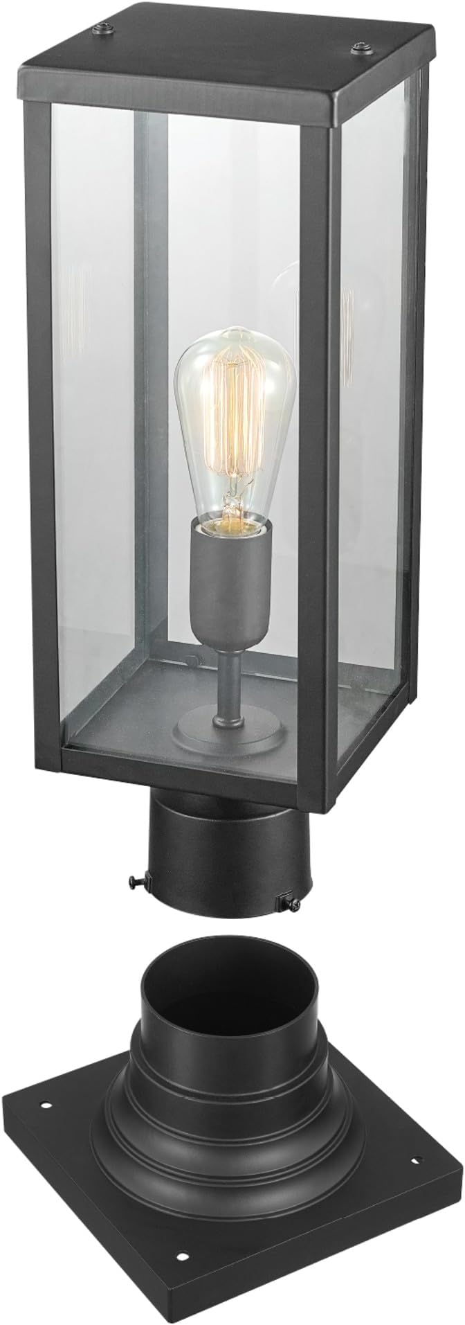 GLOBE Electric 44384 1-Light Outdoor Lamp Post Light Fixture with Base Adaptor Matte Black Clear Glass Inserts Weather Resistant Exterior Lighting Modern Security Lights E26 Base