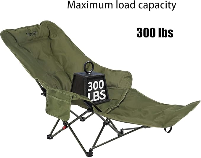 Dual Purpose Folding Camping Cot and Chair with Removable Footrest for Adults Easy-to-Assemble Adjustable Sleeping Chair with Carry Bag for Fishing Hiking Travel Home (Dark Green)